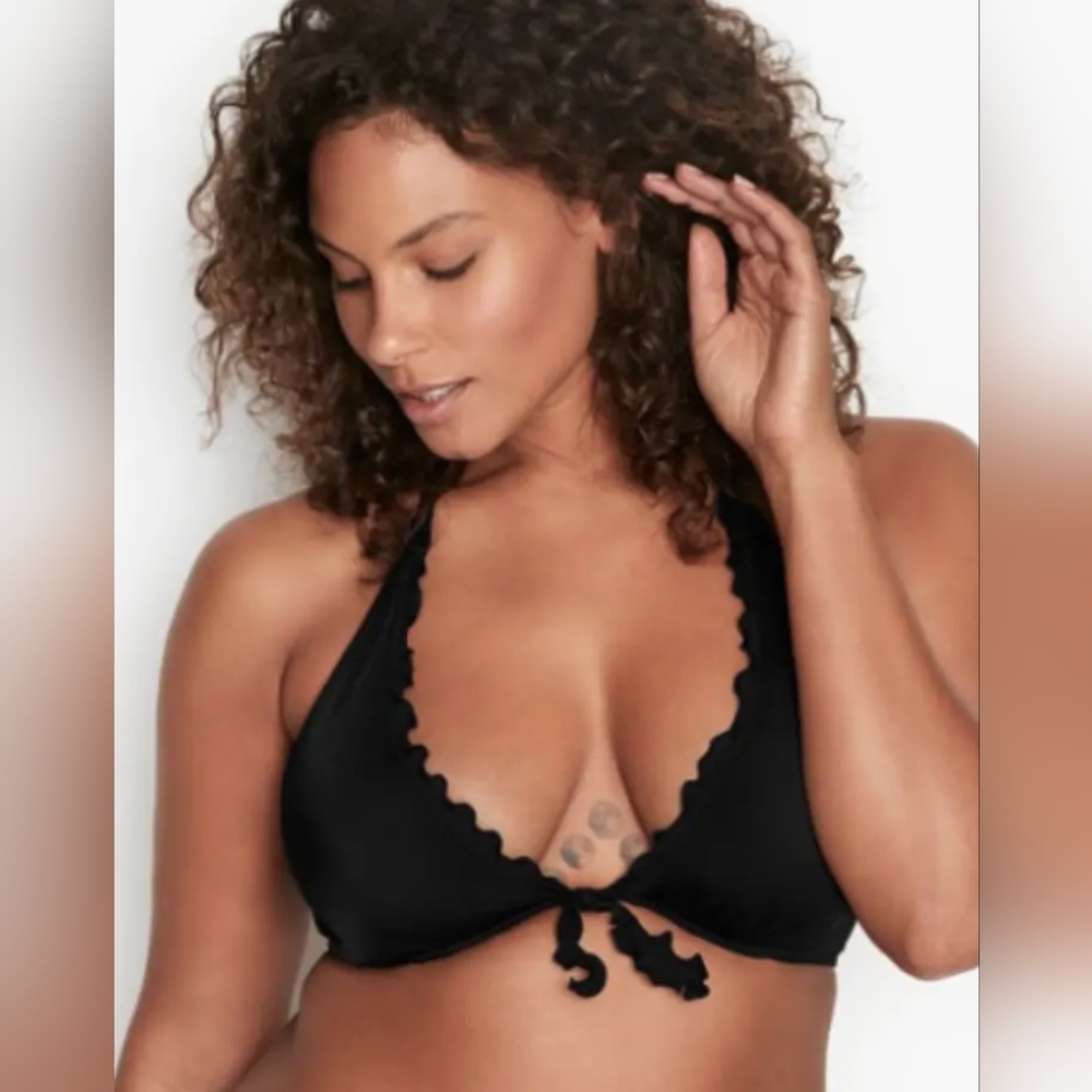 New Victoria's Secret black ruffle Capri Underwire Bikini swim top 32DDD NWT